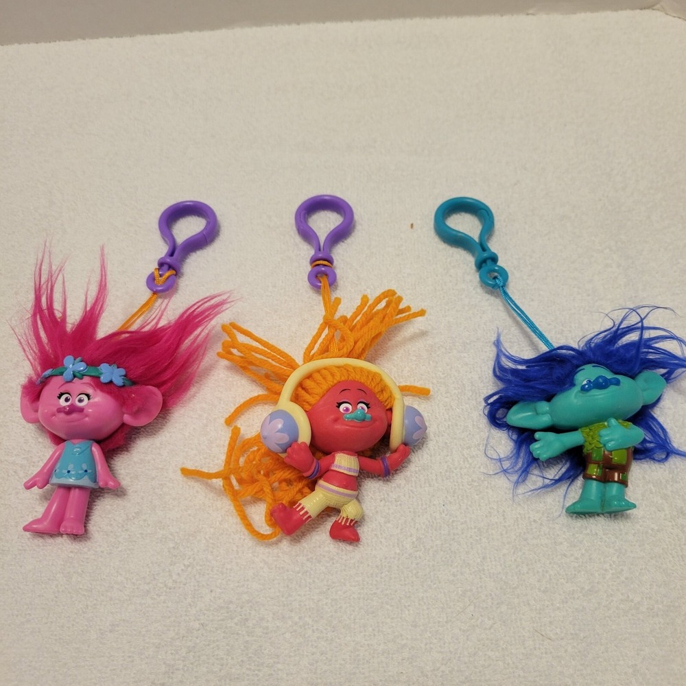 Lot‎ of 3 DreamWorks Trolls 3" Backpack Clip / Keychain